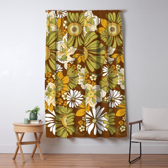 70s Retro Flower Power boho pattern Window Curtain