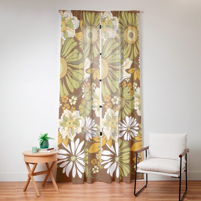 70s Retro Flower Power boho pattern Window Curtain
