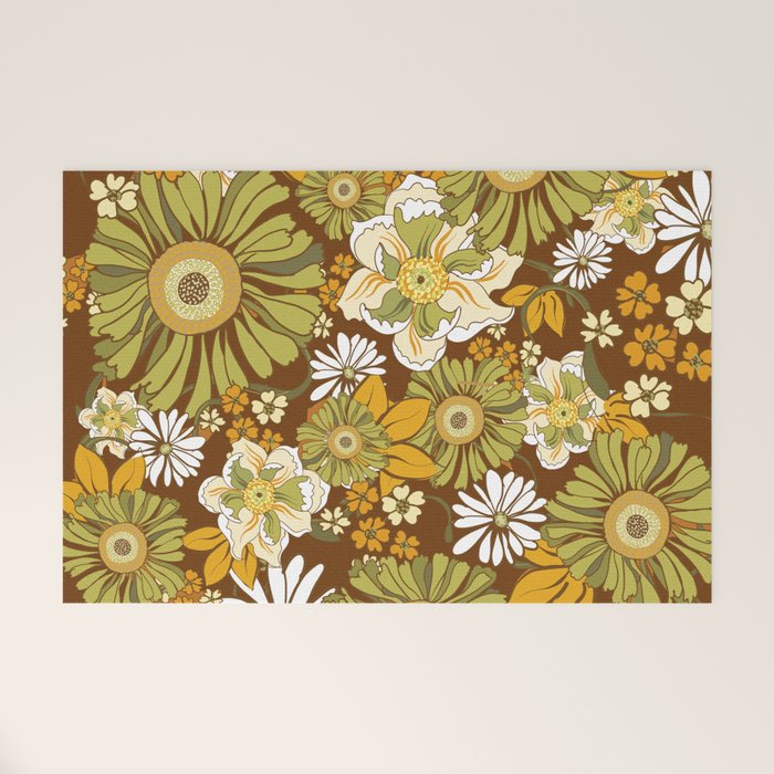 70s Retro Flower Power boho pattern Welcome Mat