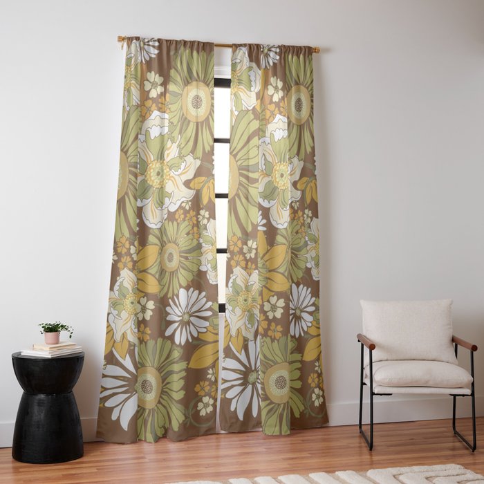 70s Retro Flower Power boho pattern Window Curtain