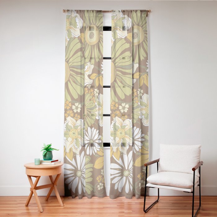 70s Retro Flower Power boho pattern Window Curtain