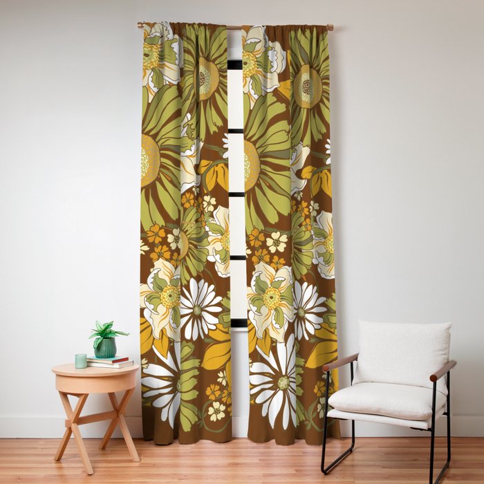 70s Retro Flower Power boho pattern Window Curtain