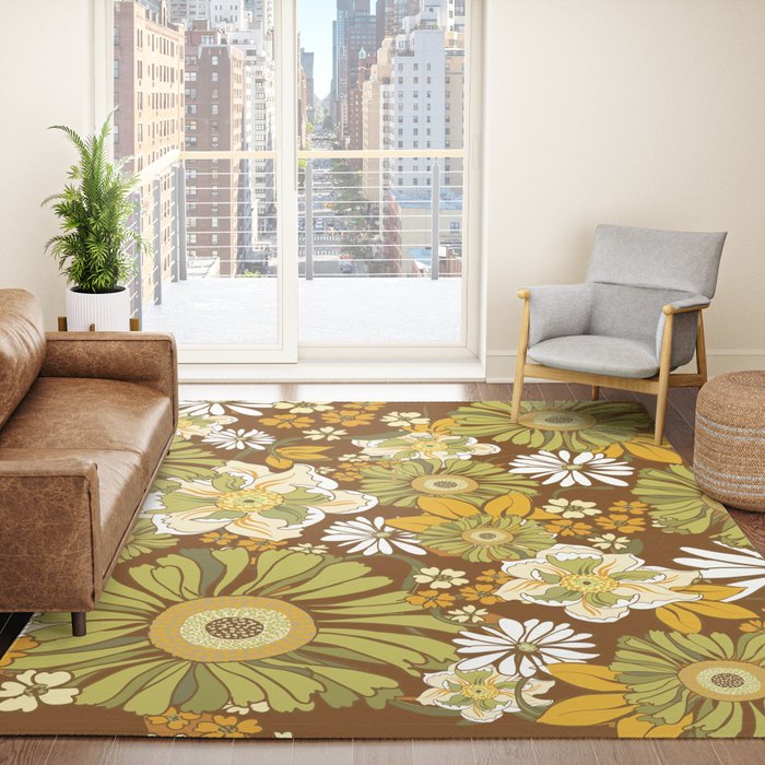 70s Retro Flower Power boho pattern Rug
