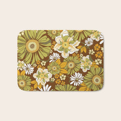70s Retro Flower Power boho pattern Bath Mat