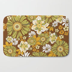 70s Retro Flower Power boho pattern Bath Mat