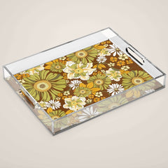 70s Retro Flower Power boho pattern Acrylic Tray