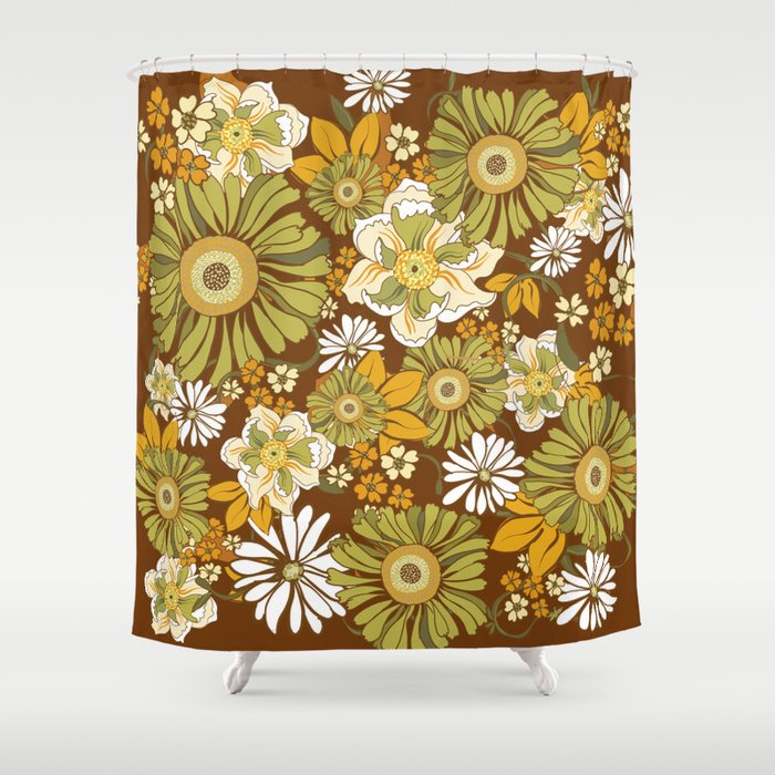 70s Retro Flower Power boho pattern Shower Curtain