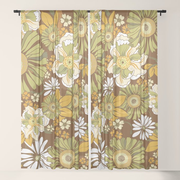70s Retro Flower Power boho pattern Window Curtain