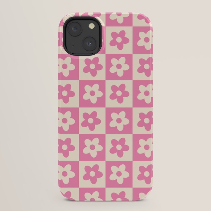 90s checkers flowers cream and pink iPhone Case
