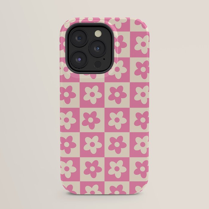 90s checkers flowers cream and pink iPhone Case