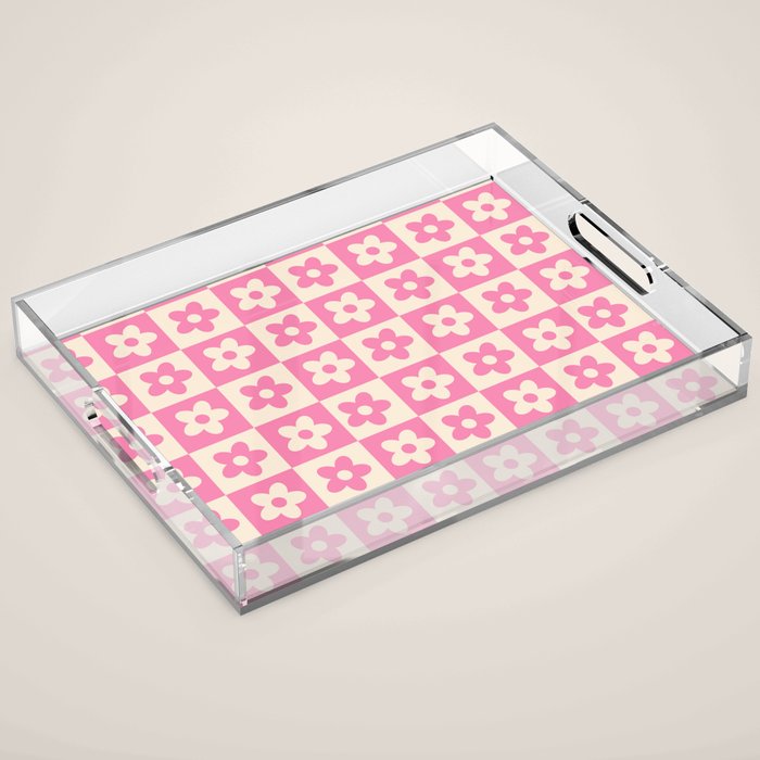 90s checkers flowers cream and pink Acrylic Tray