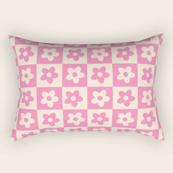 90s checkers flowers cream and pink Rectangular Pillow