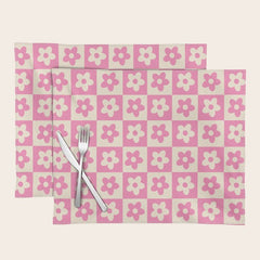 90s checkers flowers cream and pink Placemat