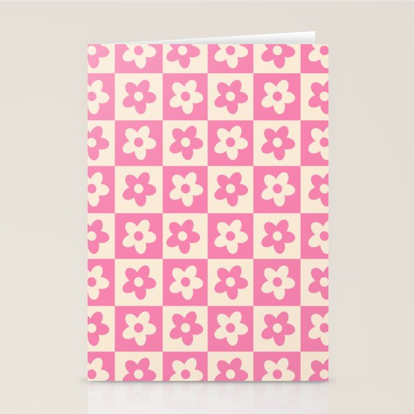 90s checkers flowers cream and pink Stationery Card