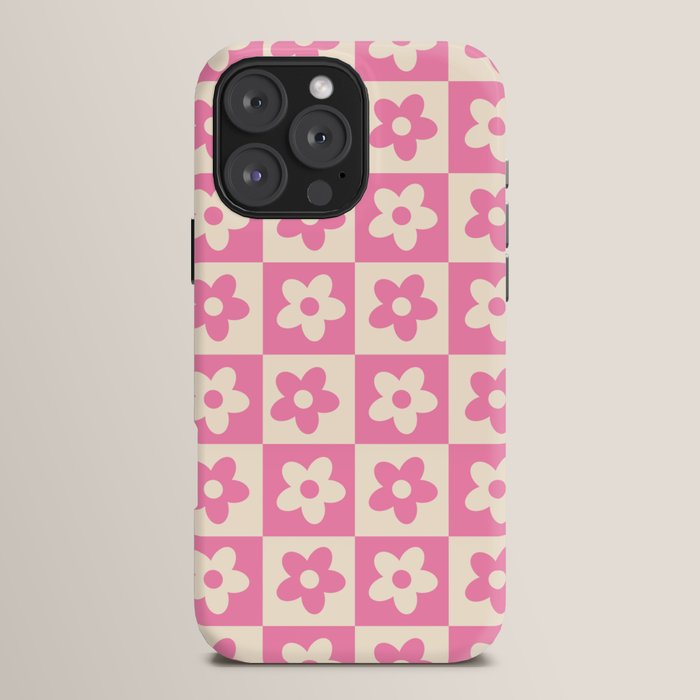 90s checkers flowers cream and pink iPhone Case