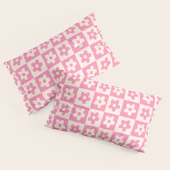 90s checkers flowers cream and pink Pillow Sham