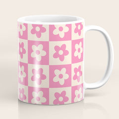 90s checkers flowers cream and pink Coffee Mug