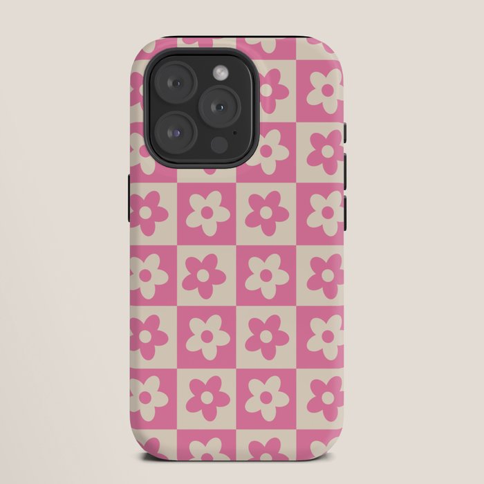 90s checkers flowers cream and pink iPhone Case
