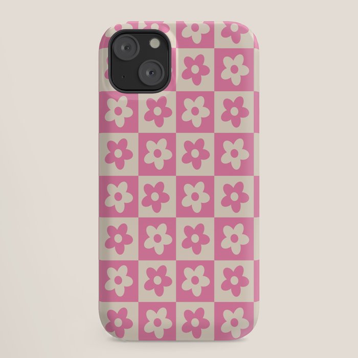 90s checkers flowers cream and pink iPhone Case