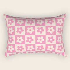 90s checkers flowers cream and pink Rectangular Pillow