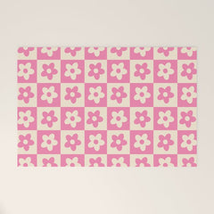 90s checkers flowers cream and pink Welcome Mat