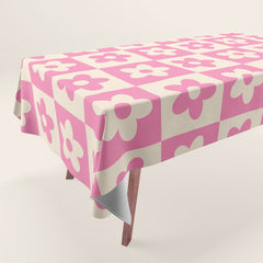90s checkers flowers cream and pink Tablecloth