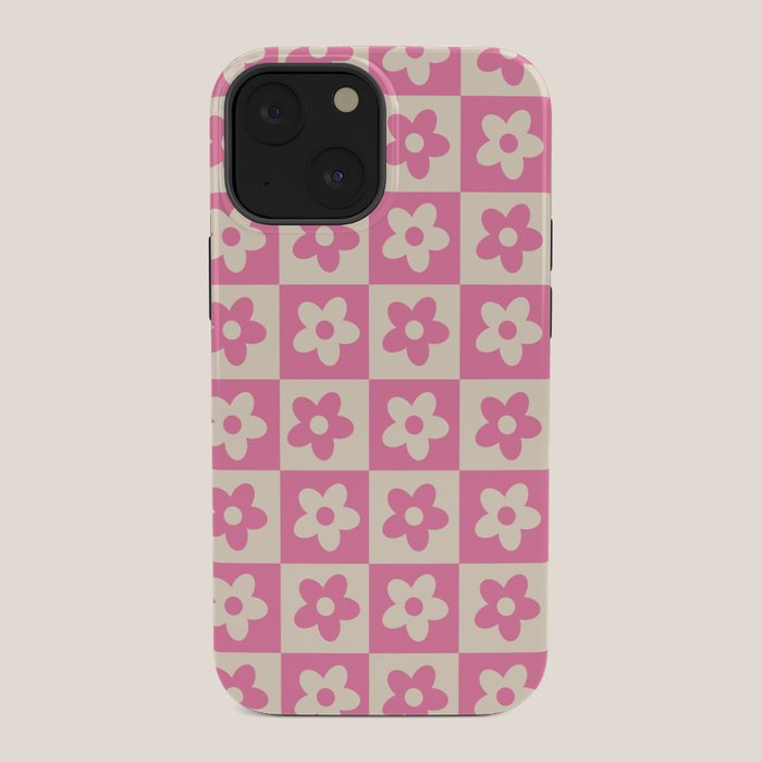 90s checkers flowers cream and pink iPhone Case