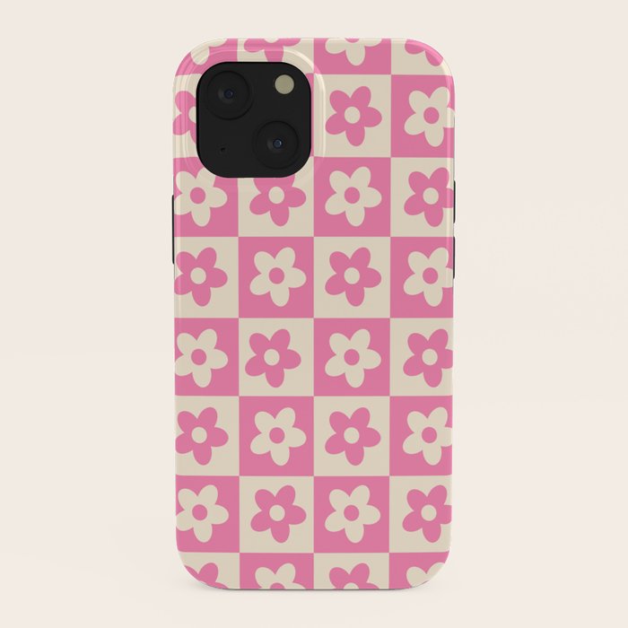 90s checkers flowers cream and pink iPhone Case