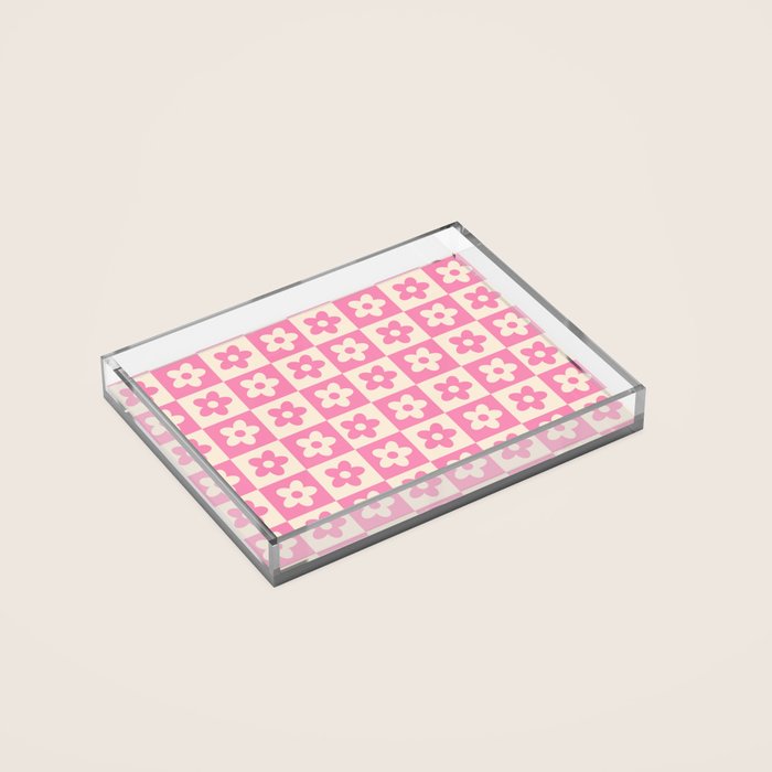 90s checkers flowers cream and pink Acrylic Tray