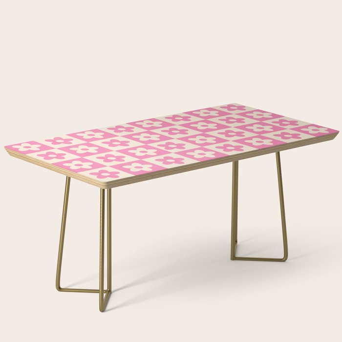 90s checkers flowers cream and pink Coffee Table