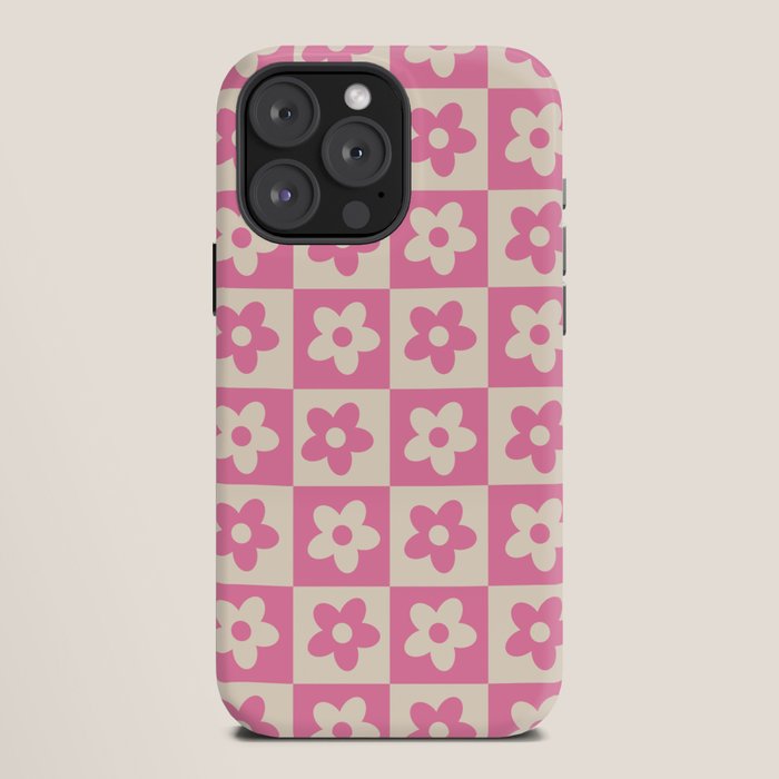 90s checkers flowers cream and pink iPhone Case
