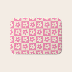 90s checkers flowers cream and pink Bath Mat