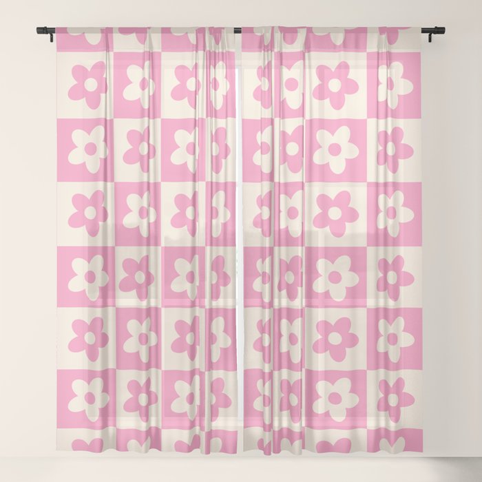 90s checkers flowers cream and pink Window Curtain