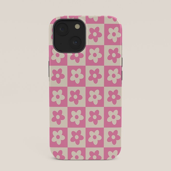 90s checkers flowers cream and pink iPhone Case