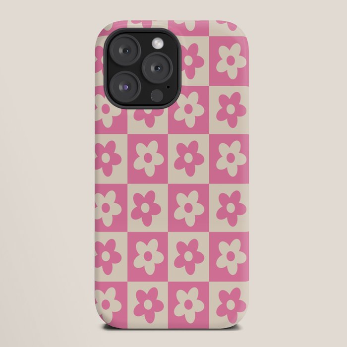 90s checkers flowers cream and pink iPhone Case
