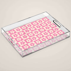 90s checkers flowers cream and pink Acrylic Tray