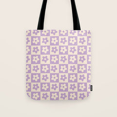 90s flowers checkers cream and lilac Tote Bag