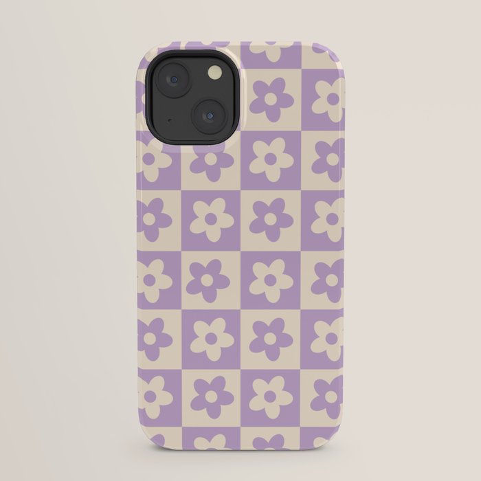 90s flowers checkers cream and lilac iPhone Case