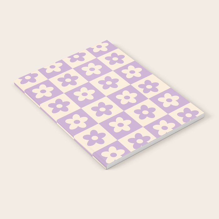 90s flowers checkers cream and lilac Notebook