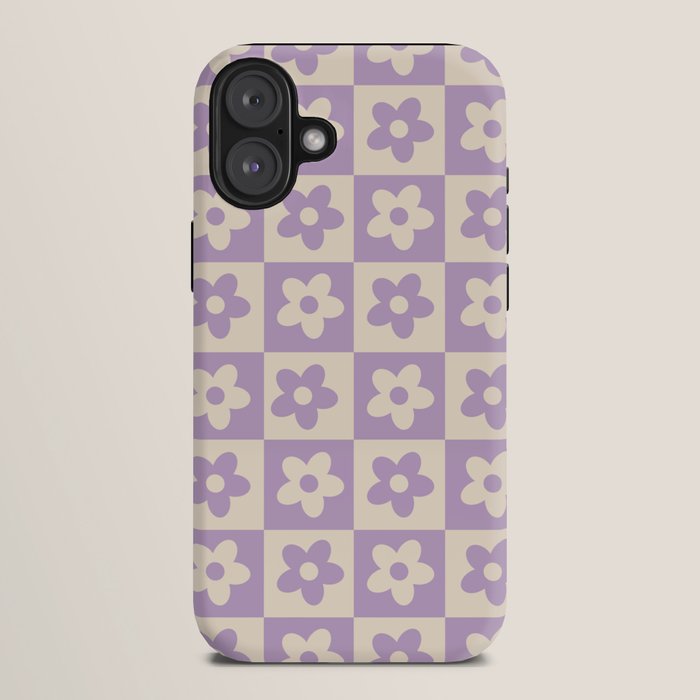 90s flowers checkers cream and lilac iPhone Case