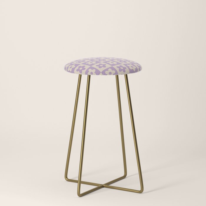 90s flowers checkers cream and lilac Stool