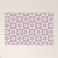 90s flowers checkers cream and lilac Welcome Mat