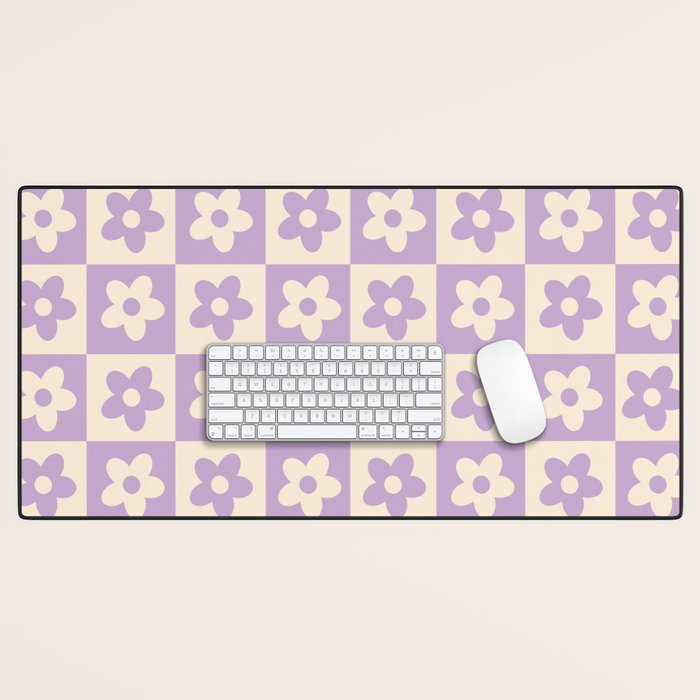90s flowers checkers cream and lilac Desk Mat