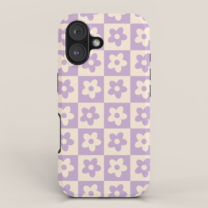 90s flowers checkers cream and lilac iPhone Case