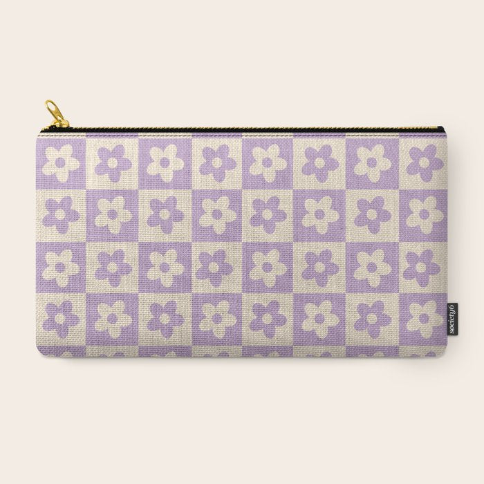 90s flowers checkers cream and lilac Carry All Pouch