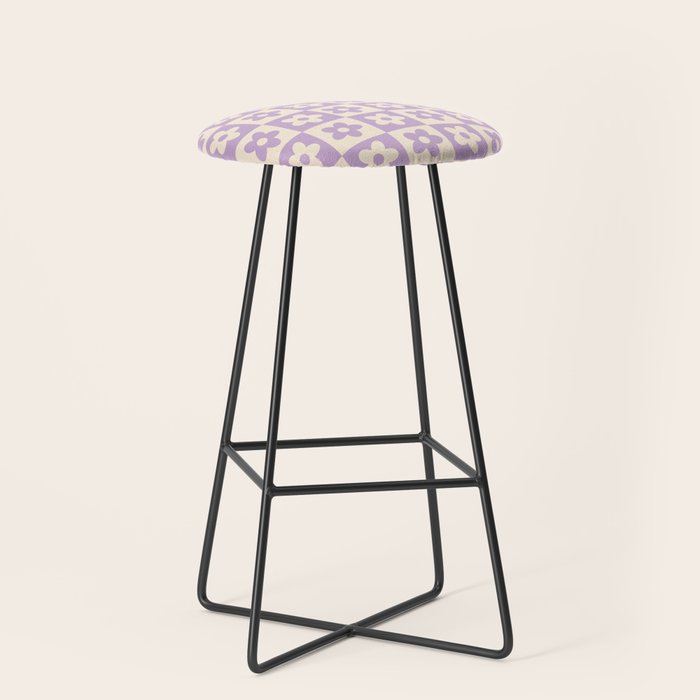 90s flowers checkers cream and lilac Stool