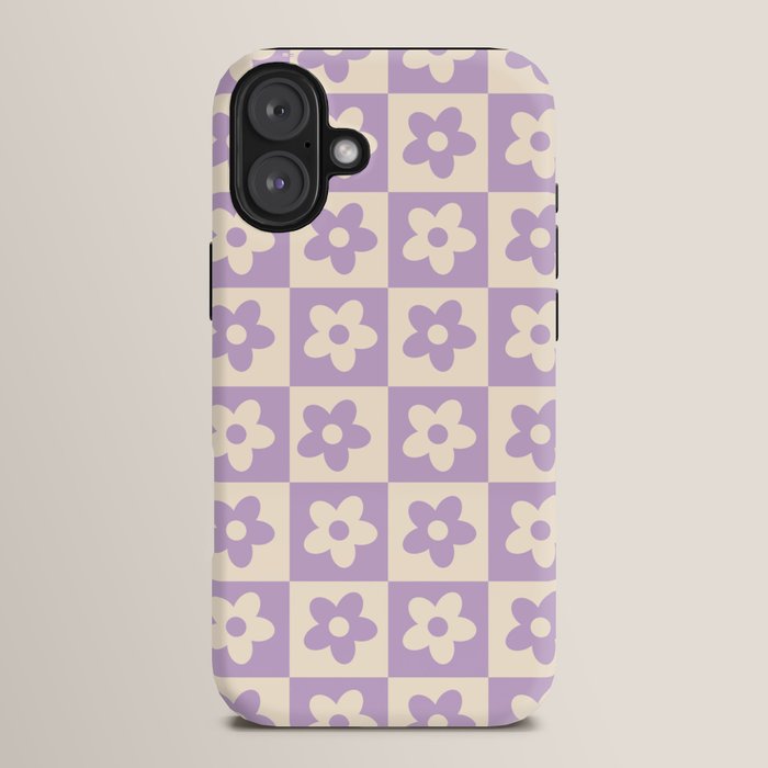 90s flowers checkers cream and lilac iPhone Case