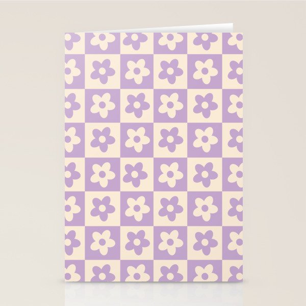 90s flowers checkers cream and lilac Stationery Card