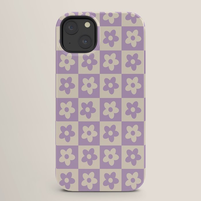 90s flowers checkers cream and lilac iPhone Case