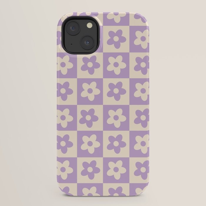 90s flowers checkers cream and lilac iPhone Case